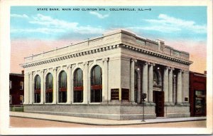 Postcard State Bank, Main and Clinton Streets in Collinsville, Illinois