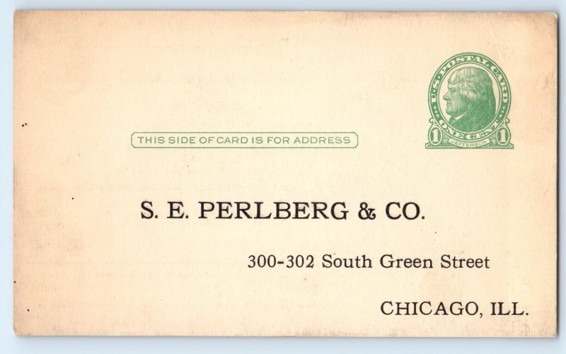 1923 Sample Outfit Request S E Perlberg & Co Chicago IL Advertising Postal Card