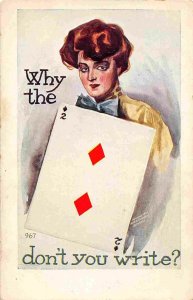 Why The Deuce Don't You Write Playing Card Two of Diamonds 1913 postcard