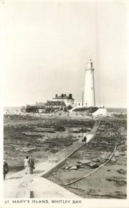 c1930s RPPC Postcard St. Mary's Island Lighthouse Whitley Bay UK unposted