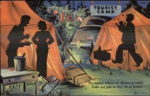 Noisy People Arguing Camping Curt Teich Silhouette Shadow Series Postcard