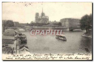 Old Postcard Paris Seine to Notre Dame