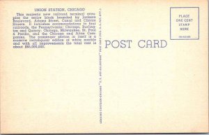 Postcard TRAIN STATION SCENE Chicago Illinois IL AN9644