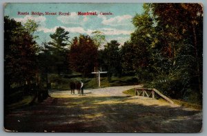 Postcard Montreal Quebec c1908 Rustic Bridge Mount Royal Man With Horses