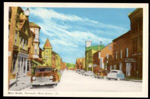 Nova Scotia YARMOUTH Main Street with Store Fronts and Older Cars - PECO