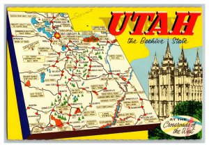 Postcard UT Utah The Beehive State Continental View Card Map 