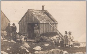Mill Cove NS Woman Men Children Simple House Canada 1908 RPPC Postcard H81