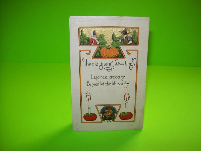 Thanksgiving Postcard Vintage Embossed Series 9077 Bergman Unused 1913 Creased