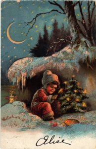 CPA AK Girl in the Forest - Christmas - Artist Signed CHILDREN (1293294)