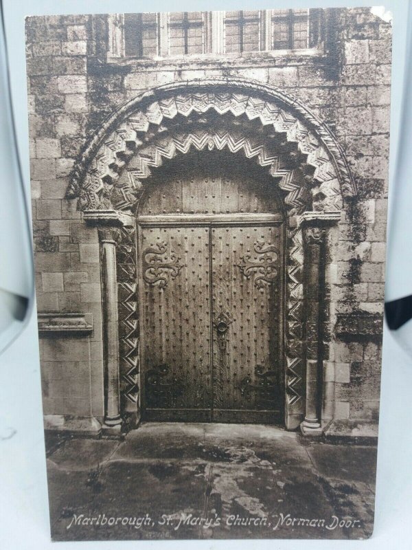Vintage Antique Friths Postcard St Marys Church Marlborough Norman Door Unposted