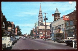 h2086 - ST. JEROME Quebec Postcard 1960s La Rue St. Georges. Classic Cars Stores