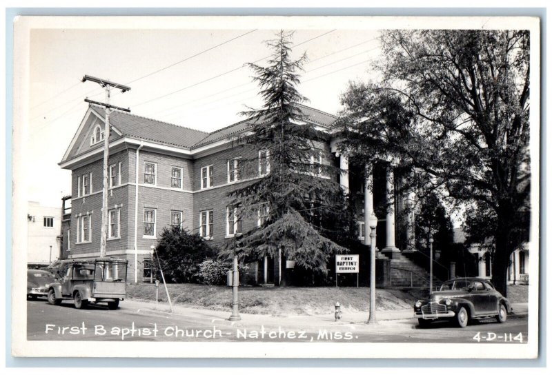 Natchez Mississippi MS RPPC Photo Postcard First Baptist Church Cline c1950's