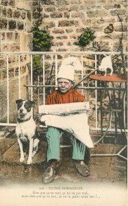 Postcard C-1910 Normandie France Boy Newspaper dog artist  22-13911