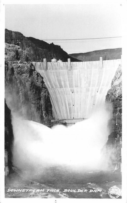 RPPC DOWNSTREAM FACE BOULDER DAM ARIZONA FRASHERS REAL PHOTO POSTCARD (c. 1940)