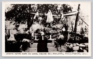 Postcard Philipsburg Quebec Grotto Notre Dame Church RPPC View