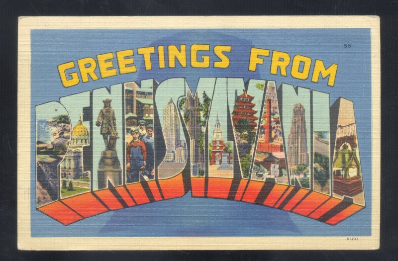 GREETINGS FROM PENNSYLVANIA PENNA. PA VINTAGE LARGE LETTER LINEN POSTCARD