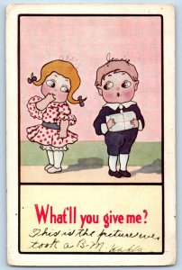 Cute Kid Postcard Children What'll You Give Me Thompson Iowa IA 1911 Antique