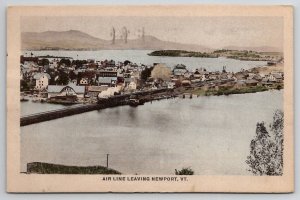 Air Line Train Leaving Newport VT View of Union Station Full Steam Postcard D32