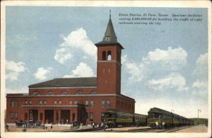 El Paso Texas TX Union Railroad Train Station Depot c1910 Vintage Postcard