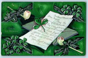 Dover New Hampshire NH Postcard St. Patrick's Day Shamrock Pipe Embossed 1910