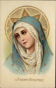 Christmas Mother Mary Gilt Inlay Gel c1910 Vintage Postcard