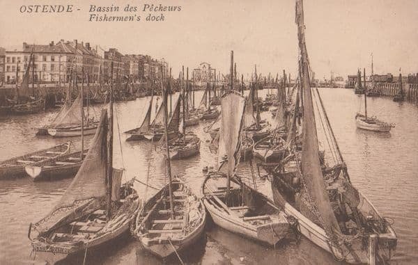 Ostend Ostende Fishermens Dock Fishing Boats Antique Belgium Postcard