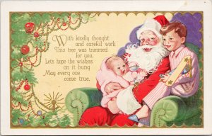 Santa Claus & Children Christmas Tree Embossed Postcard H2