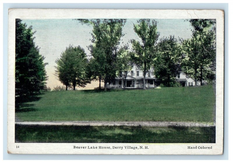 1945 Beaver Lake House Derry Village New Hampshire NH, Handcolored Postcard