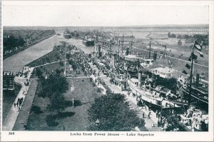 Lake Superior Ontario Locks from Power House Ships Unused Litho Postcard E78