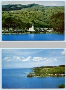 2 Postcards UMATAC, GUAM ~ Coastline Umatac Bay & SAN ISIDRO CHURCH c1960s