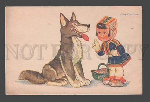 093934 NORTH Life Girl w/ WOLF by TILGMANN vintage PC