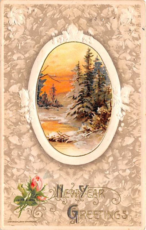 New Year Greetings Winter Scene Postal Used Date Unknown 