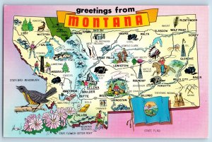 c1950 Greetings From Montana Treasure State Tourists Map Correspondence Postcard