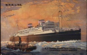 NYK Line Steamship MS Asama Maru California Orient Service c1910 Postcard