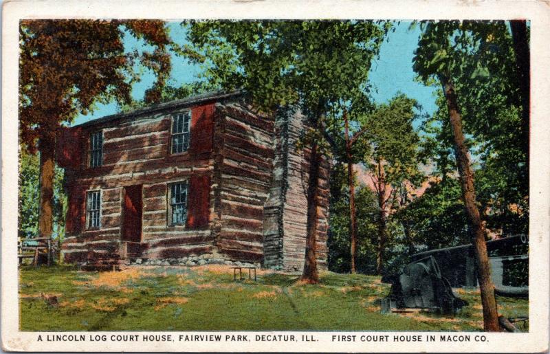 postcard IL -Lincoln Log Court House, Fairview Park