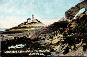 Vtg Wales Swansea Lighthouse & Natural Arch The Mumbles Pre-1908 Postcard