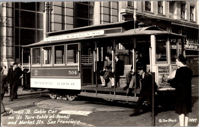 RPPC Powell St Cable Car on Turn-Table San Francisco CA Vintage Postcard L43