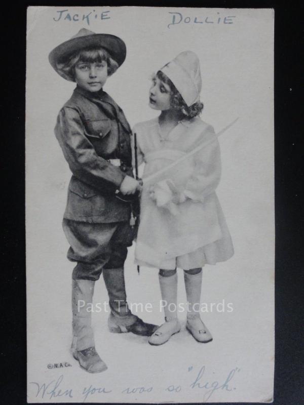 Children Dressed up as a Soldier and a Nurse, Old Postcard - Pub by N.A. Co