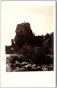 Five Men On Top Of The Rockies Looking Down The River Scenic Attraction Postcard