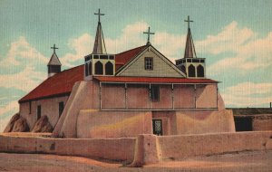 VINTAGE POSTCARD OLD CHURCH OF ST. AUGUSTINE AT ISLETA NEW MEXICO RARE TOWN