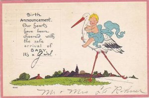 Baby Riding On Storks Back & Birth Announcement 1914