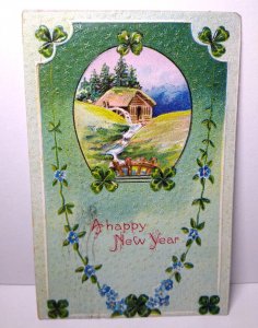 New Years Postcard Cottage Creek String Of  Flowers 1911 Series 905 Germany