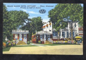 BILOXI MISSISSIPPI BEACH MANOR HOTEL COTTAGES LINEN ADVERTISING POSTCARD