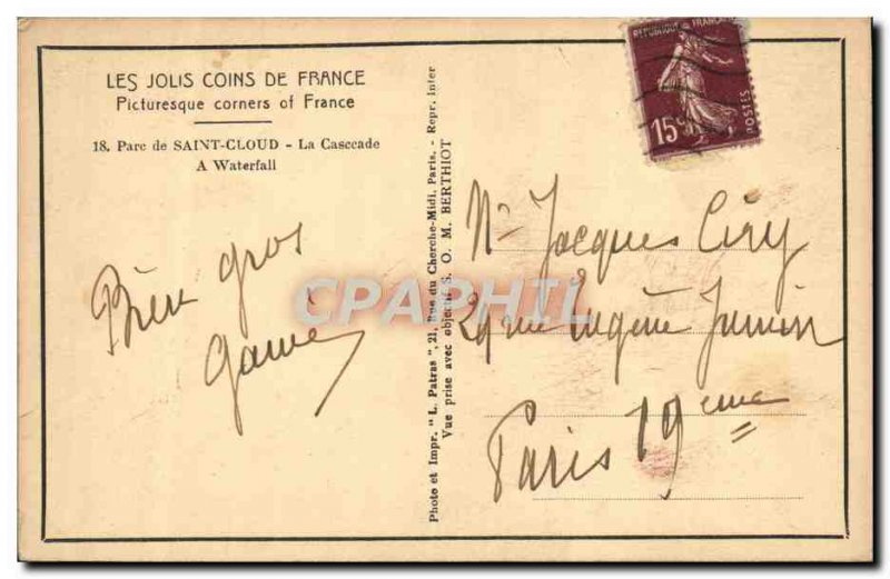 Old Postcard Parc De Saint Cloud The Casecade