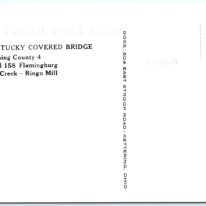 c1950s Flemingburg, KY Covered Bridge RPPC Fox Creek Ringo Photo Postcard A93