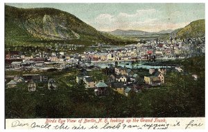 Bird's Eye View of Berlin New Hampshire Looking at Grand Trunk Postcard 1907