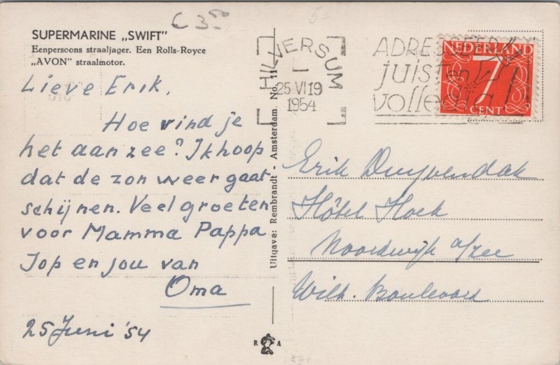 Supermarine Swift Fighter Jet Aircraft Vintage RPPC C114