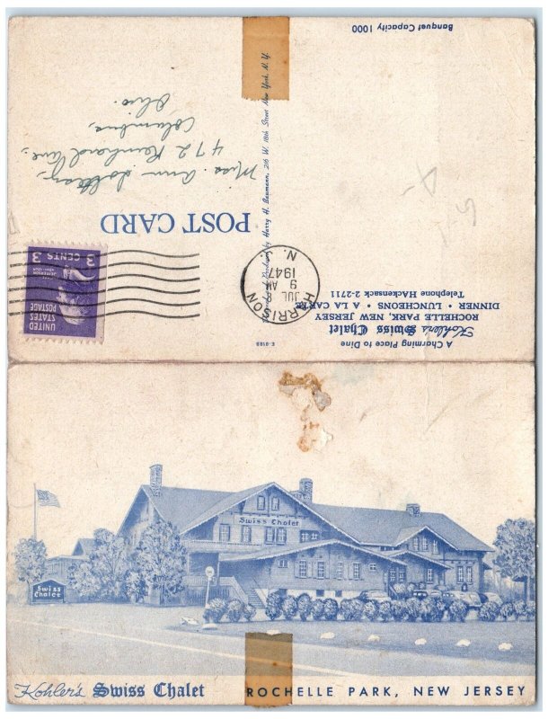 c1920's Kohler's Swiss Chalet Map Rochelle Park New Jersey NJ Unposted Postcard