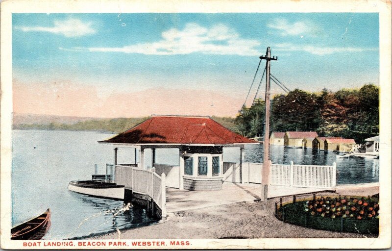 Boat Landing Beacon Park Webster MA Massachusetts WB Postcard UNP VTG Unused 