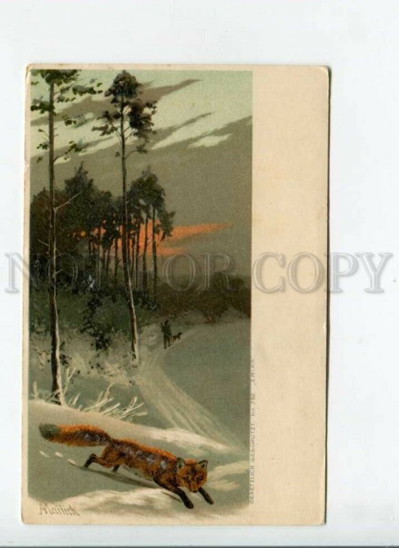 3170452 Winter HUNT Hunter FOX by MAILICK vintage LITHO PC